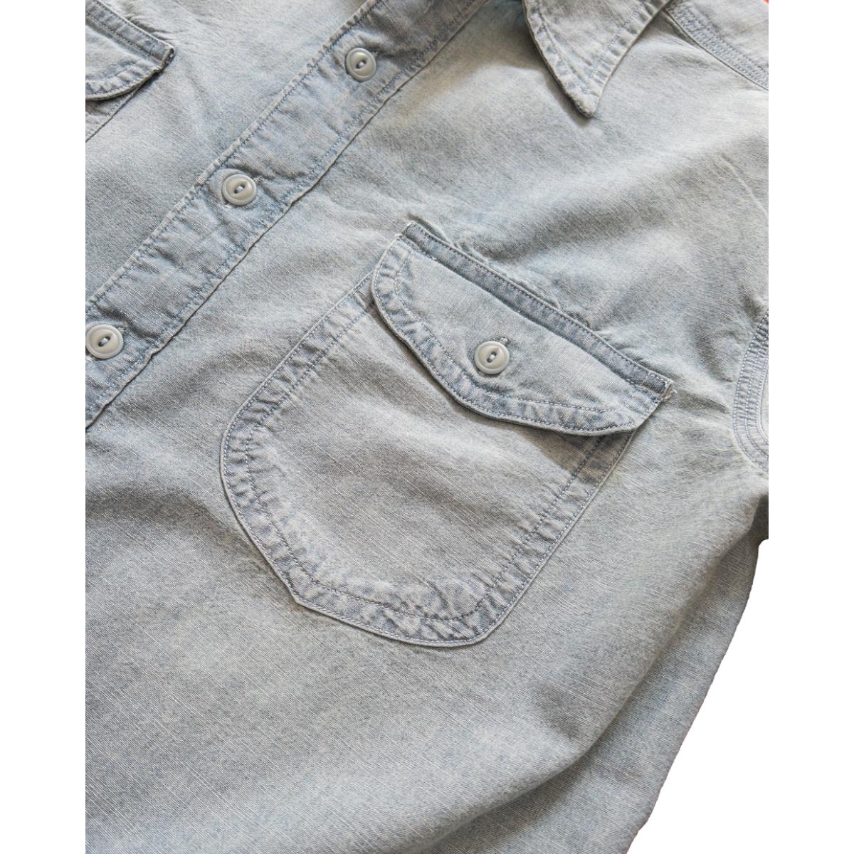 Chambray Workshirt Distressed Sunfaded Indigo - Shirt