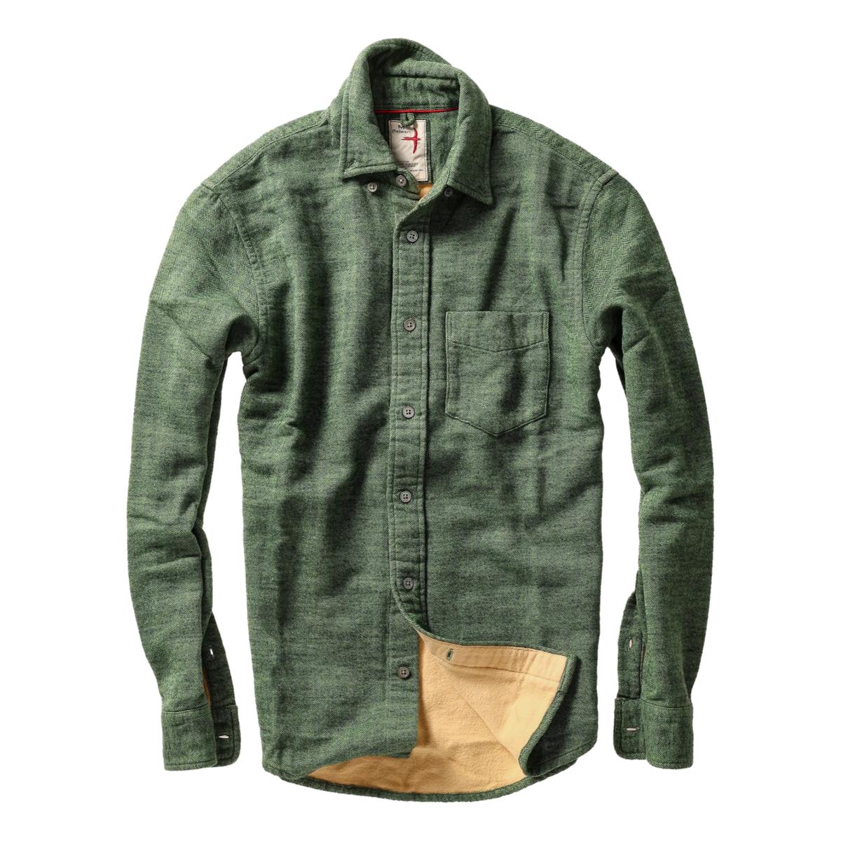Chamois Lined Flannel Brt Olive Herringbone - Shirts
