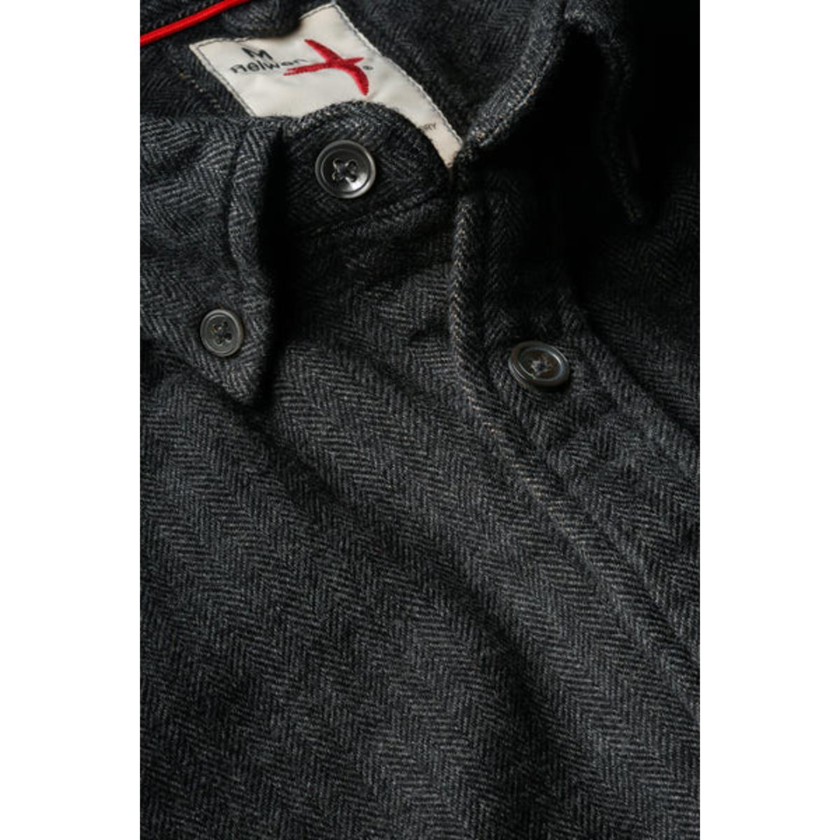 Chamois-Lined Flannel Charcoal Herringbone - Shirts