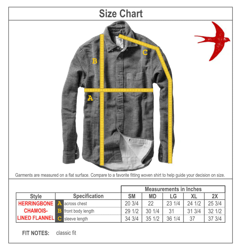 Chamois Lined Flannel Charcoal Herringbone - Shirts