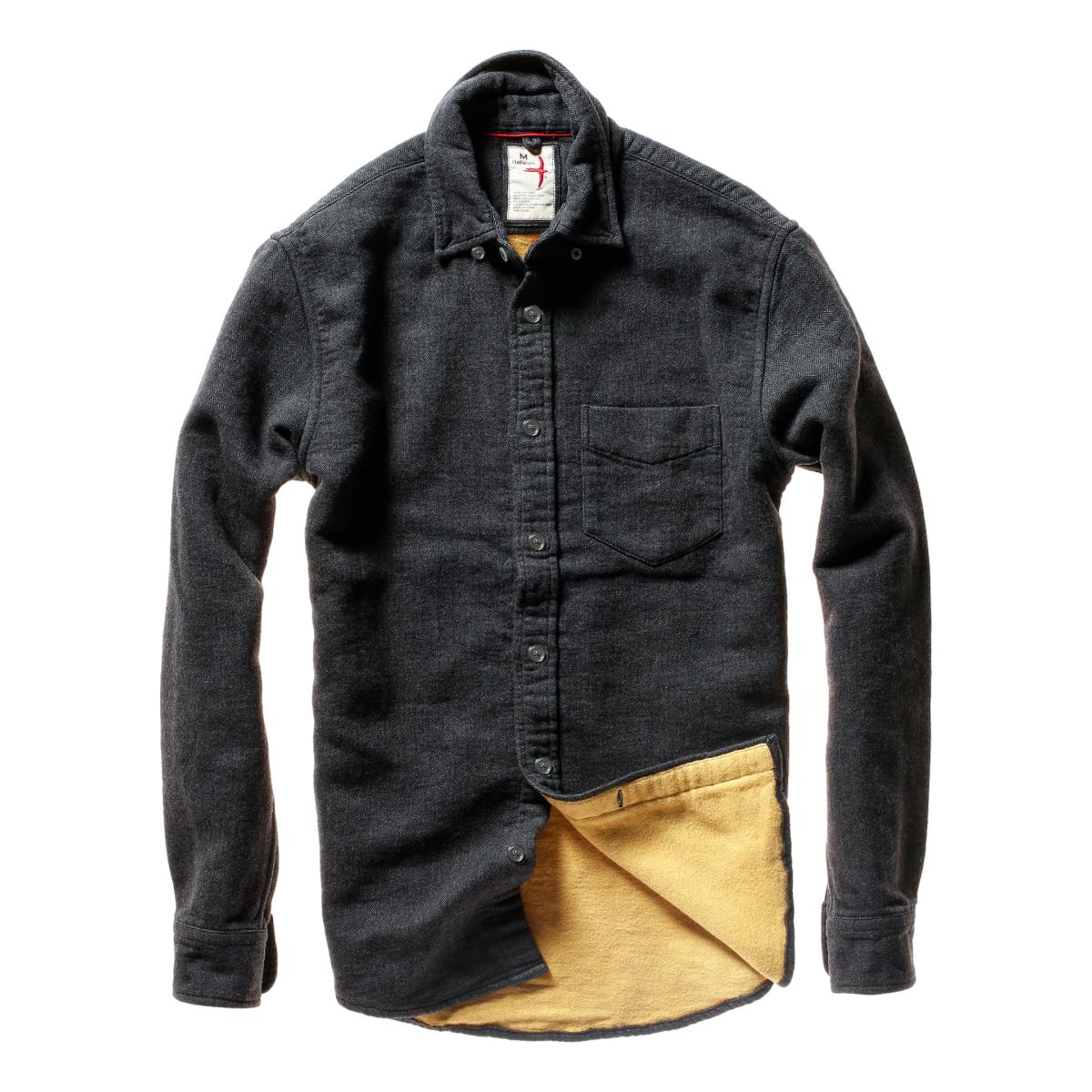 Chamois Lined Flannel Charcoal Hbone - Shirts