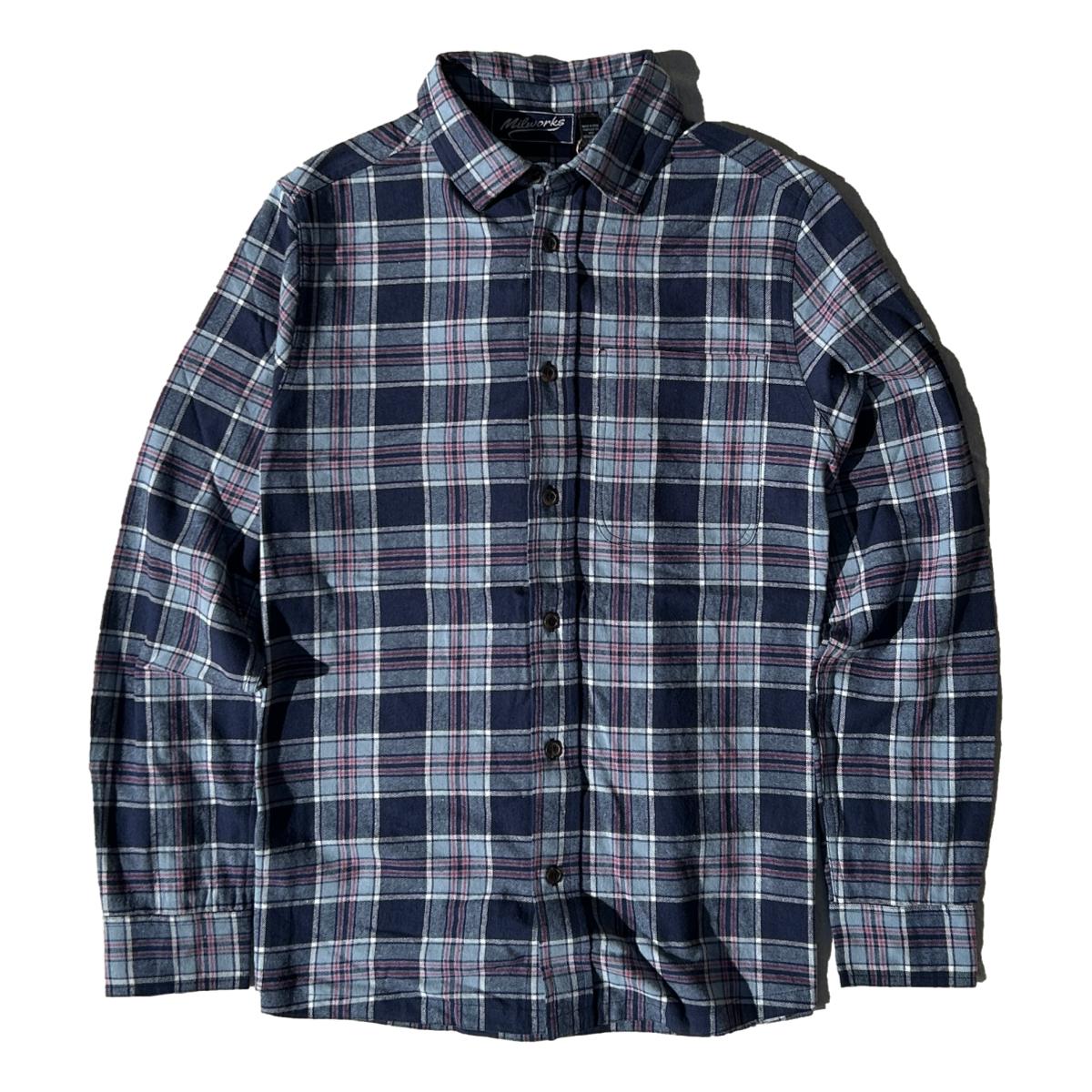 Classic Brushed Flannel Shirt Navy & Sky Plaid - Flannel