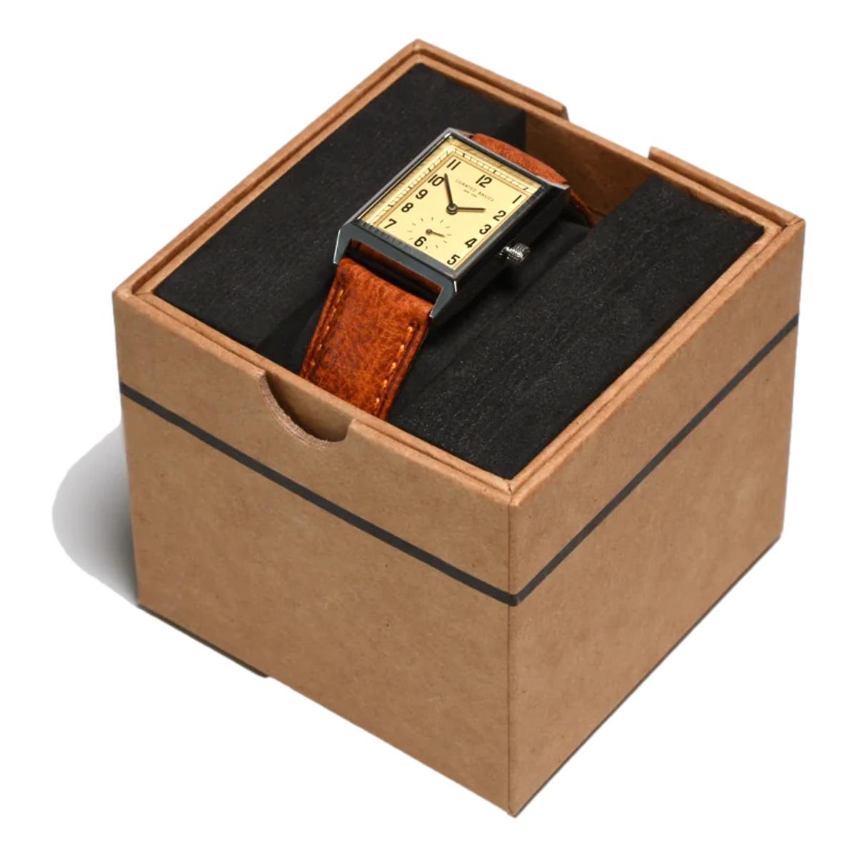 Classic Rectangular Watch: Tan Leather