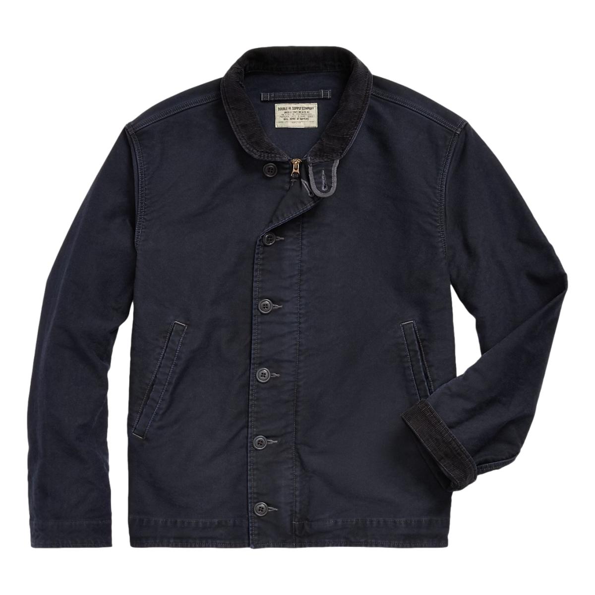 Corduroy-Collar Cotton Deck Jacket Dark Navy - Deck Jacket