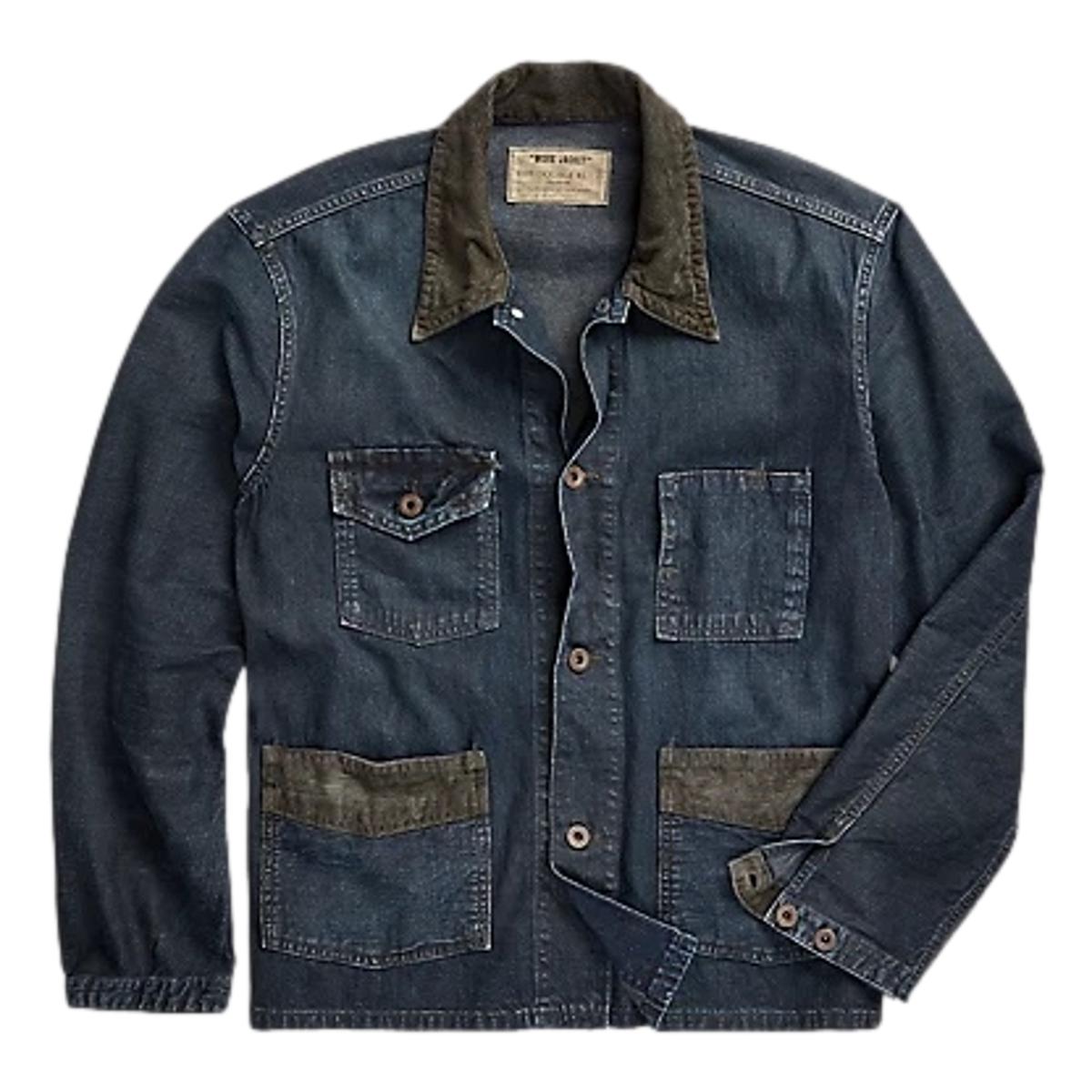 Corduroy-Trim Indigo Denim Shirt Jacket Dark Wash - Jacket