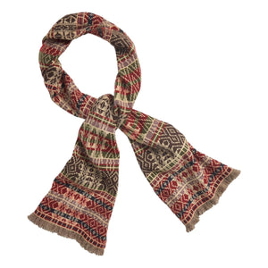 Cotton Jacquard Scarf Red/Green/Brown Multi - Scarf