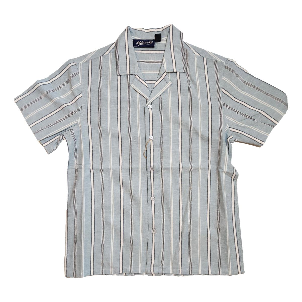 Cotton Linen Striped Camp Shirt Lt. Blue - Shirts