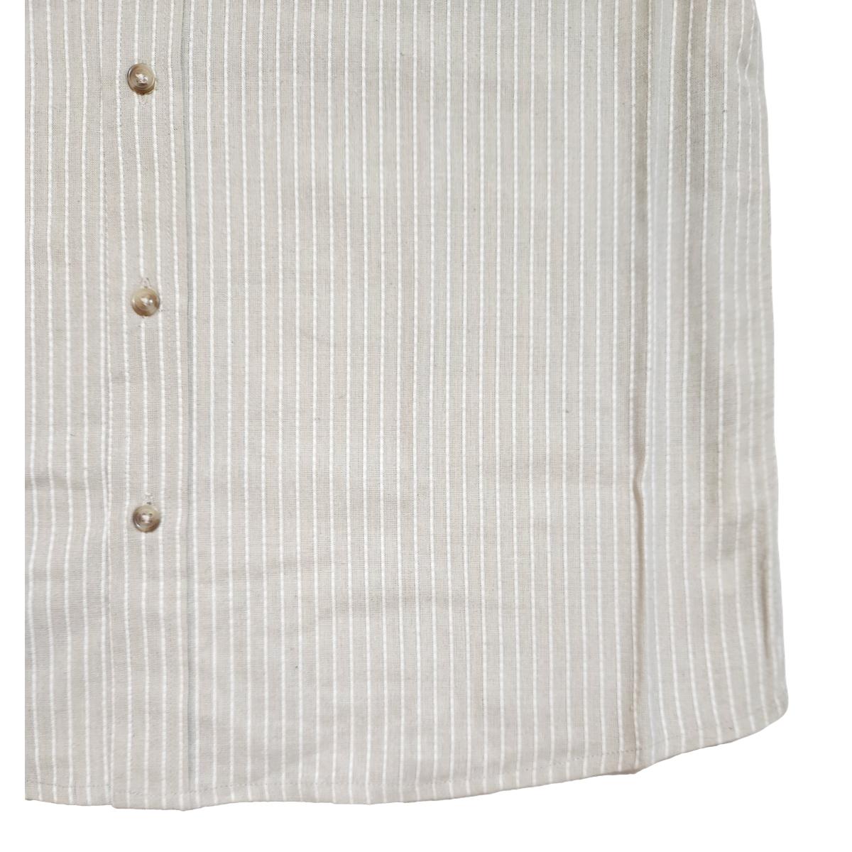 Cotton Linen Striped Short Sleeve Shirt Latte - Shirts