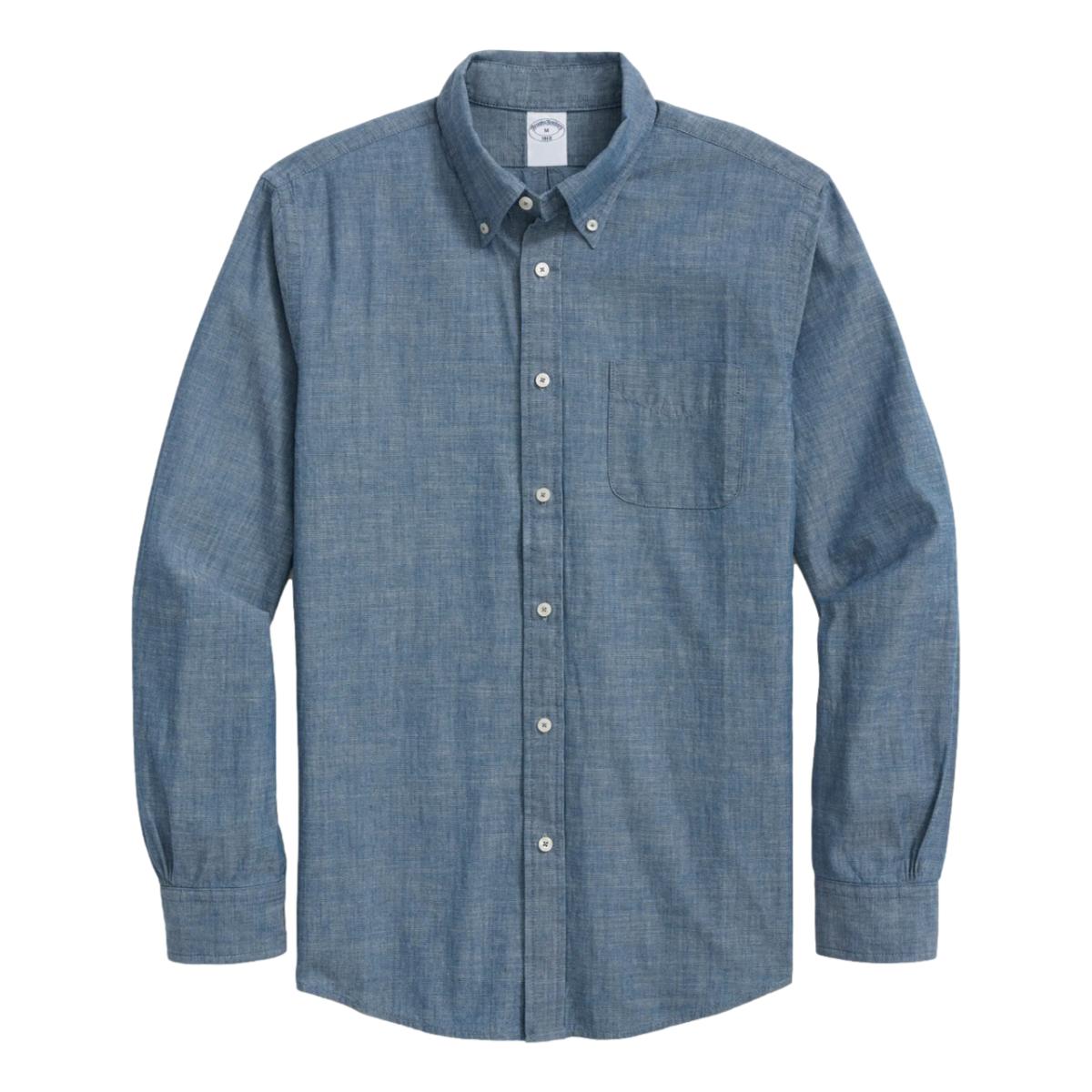 Dark Chambray Button Down Collar Shirt - Shirts