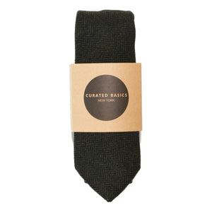 Dark Green Herringbone Wool Tie - Tie