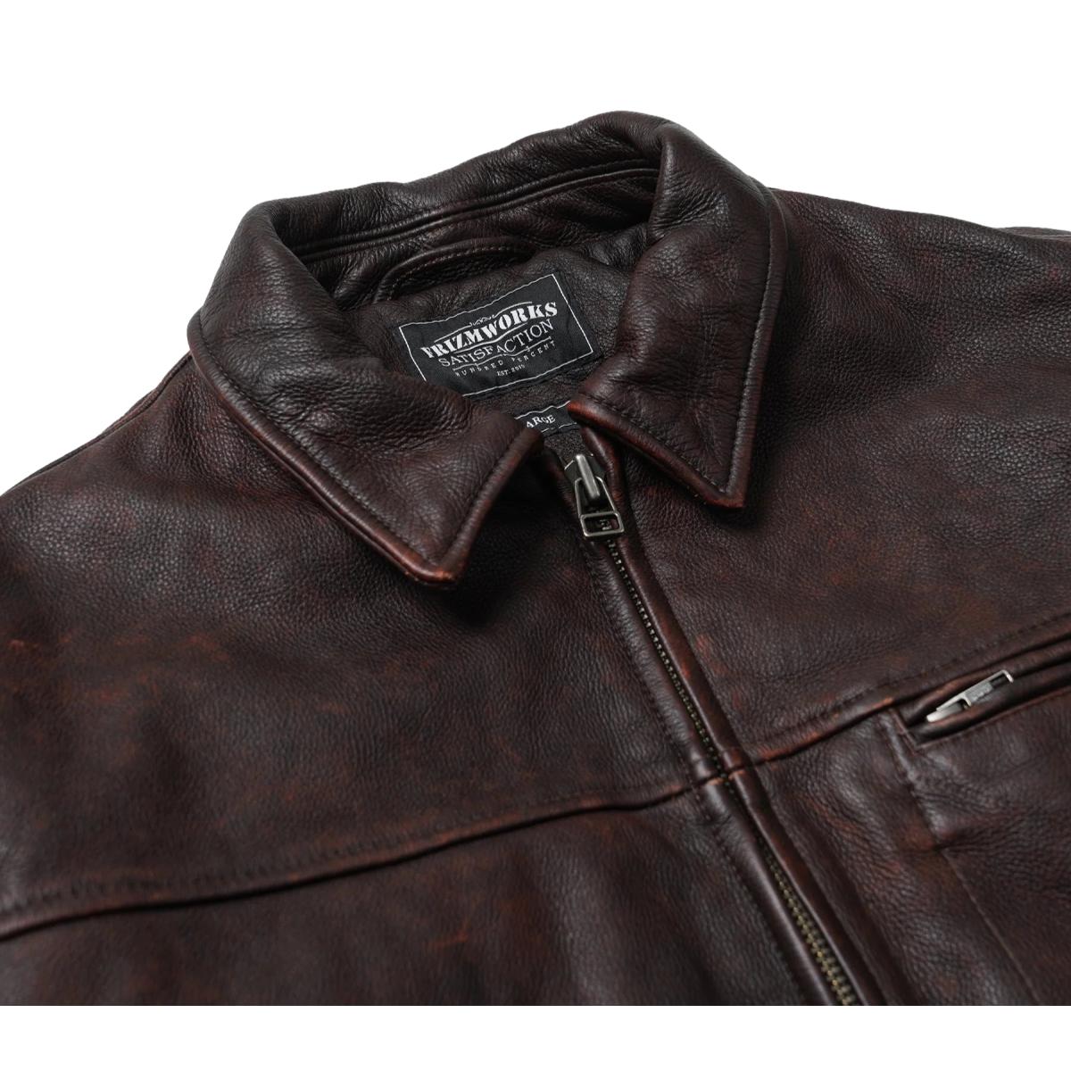 Destroyed Cowhide Leather Jacket Brown - Jacket