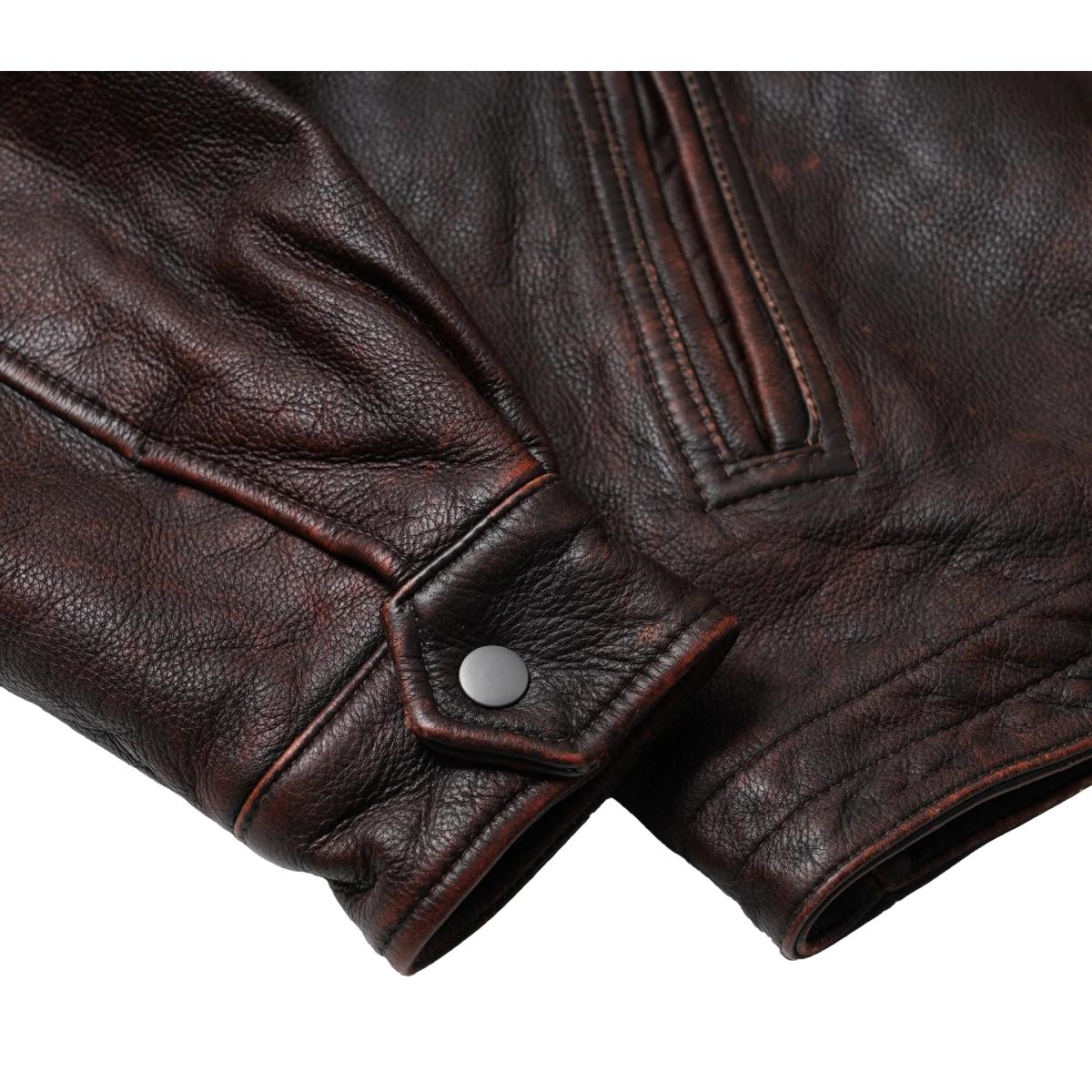 Destroyed Cowhide Leather Jacket Brown - Jacket