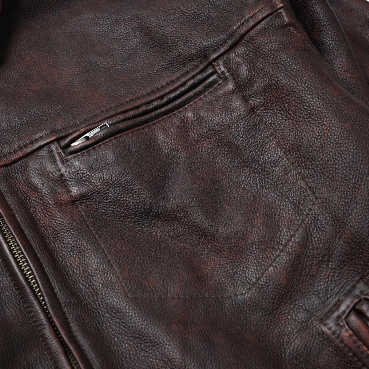 Destroyed Cowhide Leather Jacket Brown - Jacket