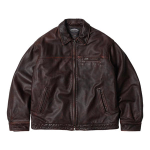 Destroyed Cowhide Leather Jacket Brown - Jacket
