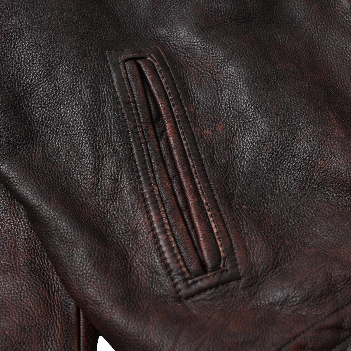 Destroyed Cowhide Leather Jacket Brown - Jacket