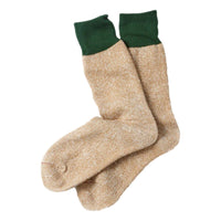 Double Face Silk & Cotton Socks D. Green Beige - Socks