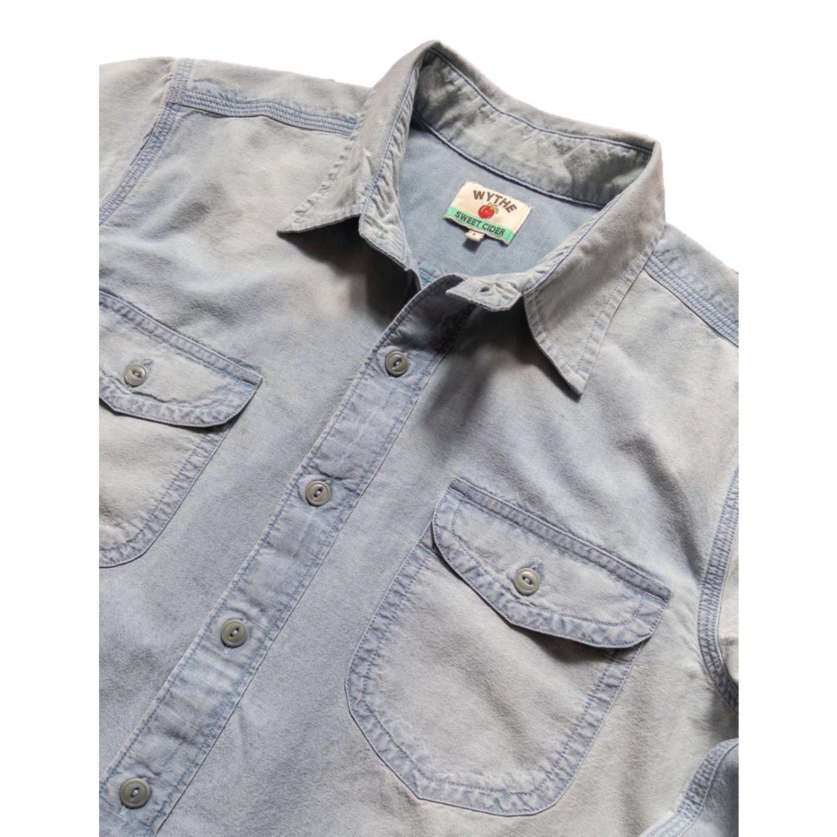 Embroidered Chambray Workshirt Washed Sunfaded Indigo