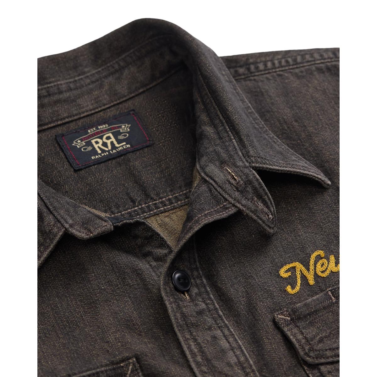 Embroidered Denim Workshirt Washed Black - Shirt