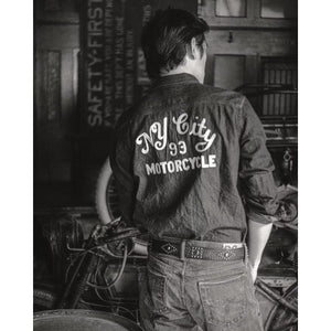 Embroidered Denim Workshirt Washed Black - Shirt