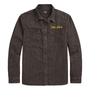 Embroidered Denim Workshirt Washed Black - Shirt