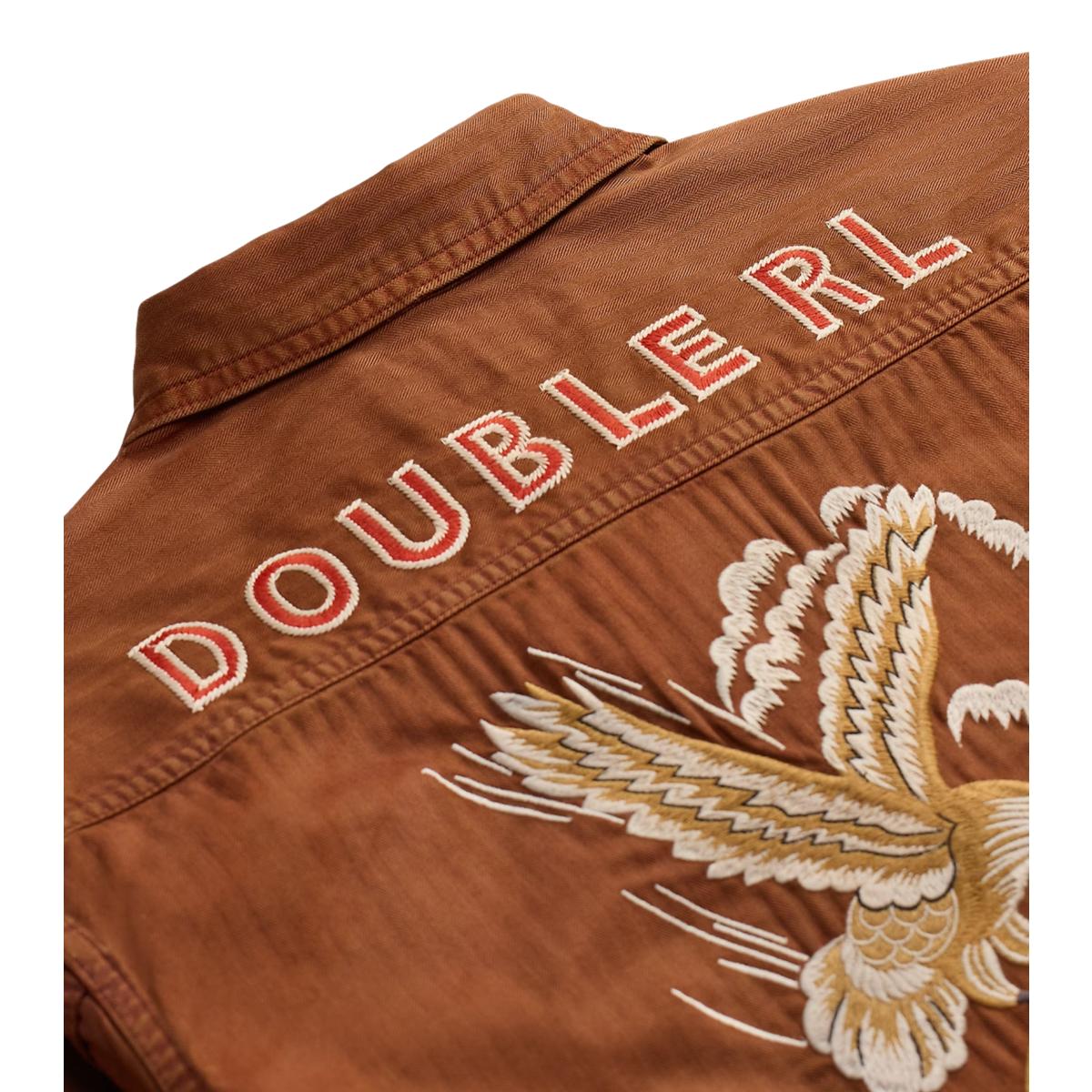 Embroidered Herringbone Twill Overshirt Brick - Overshirt