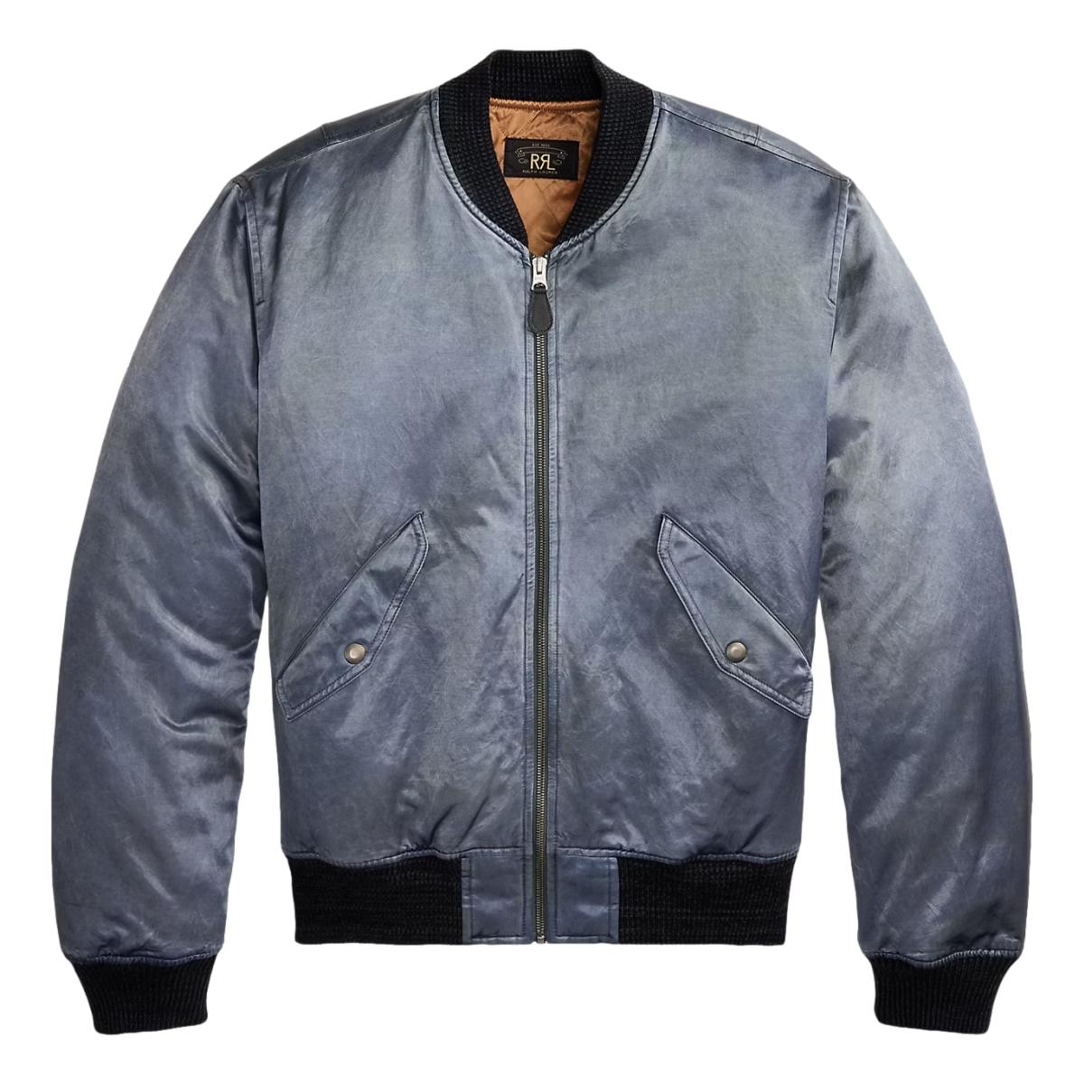 Embroidered Satin Flight Jacket Vintage Blue - outerwear