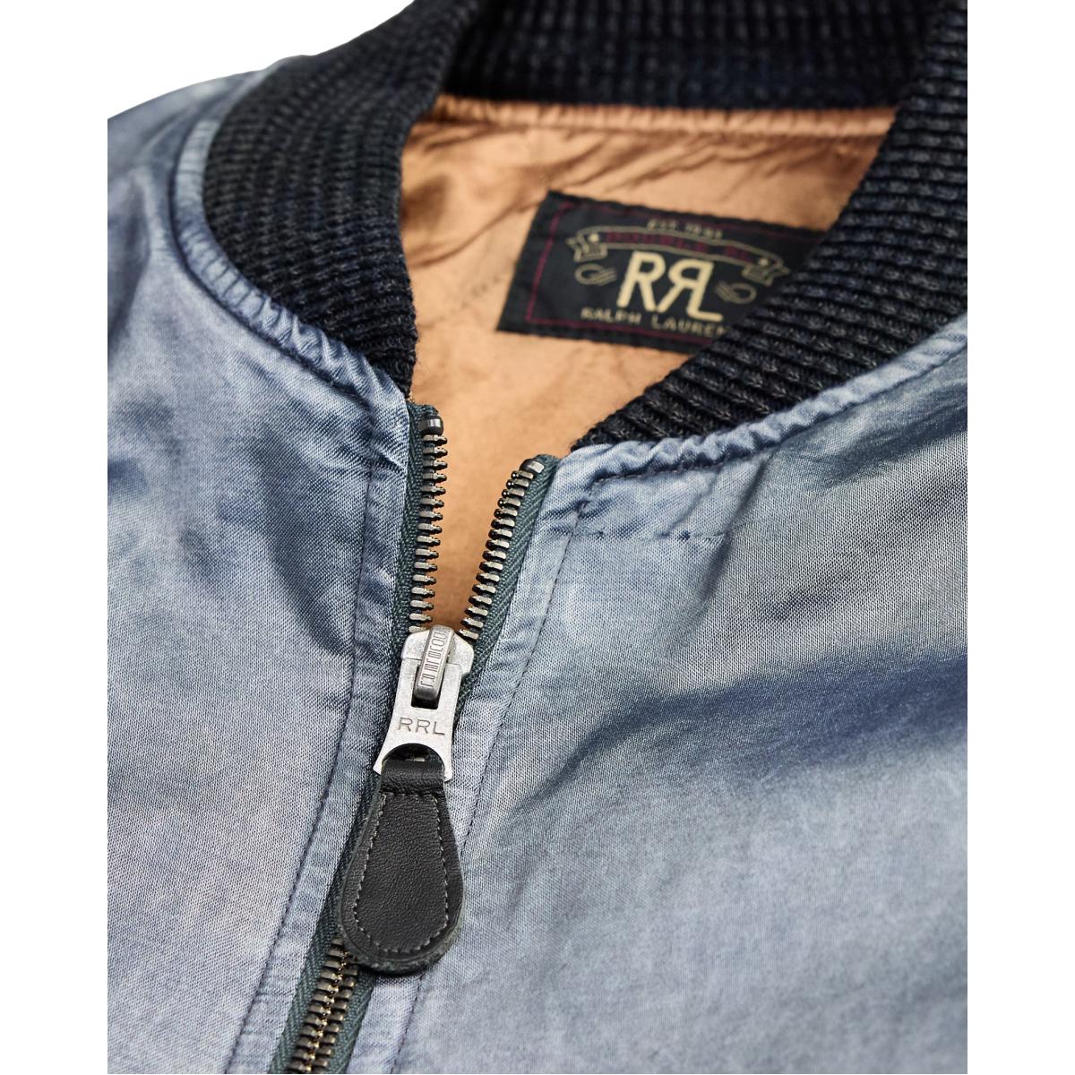 Embroidered Satin Flight Jacket Vintage Blue - outerwear