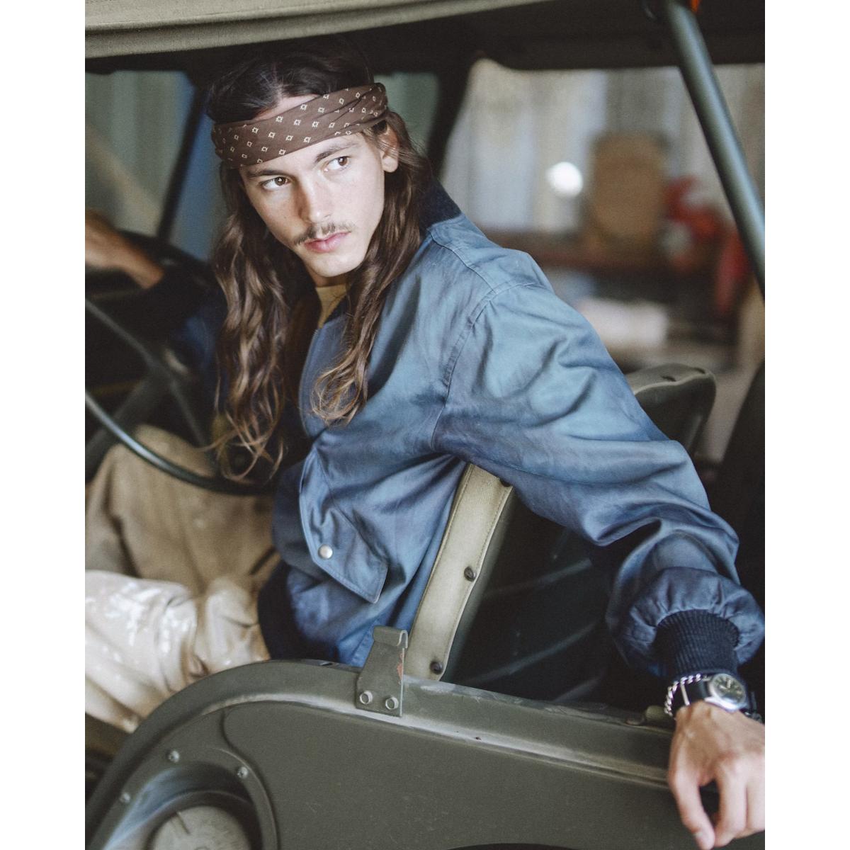 Embroidered Satin Flight Jacket Vintage Blue - outerwear