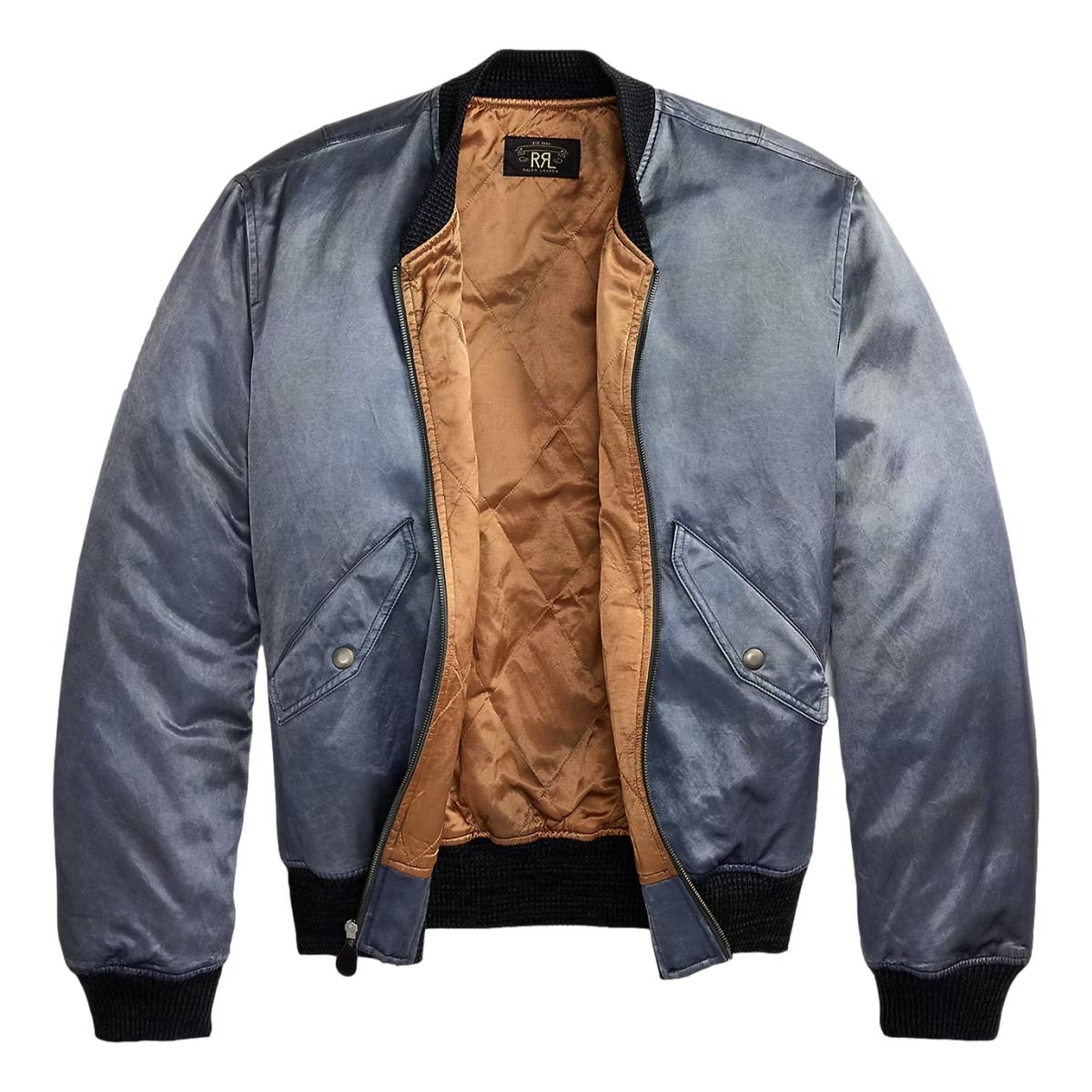 Embroidered Satin Flight Jacket Vintage Blue - outerwear