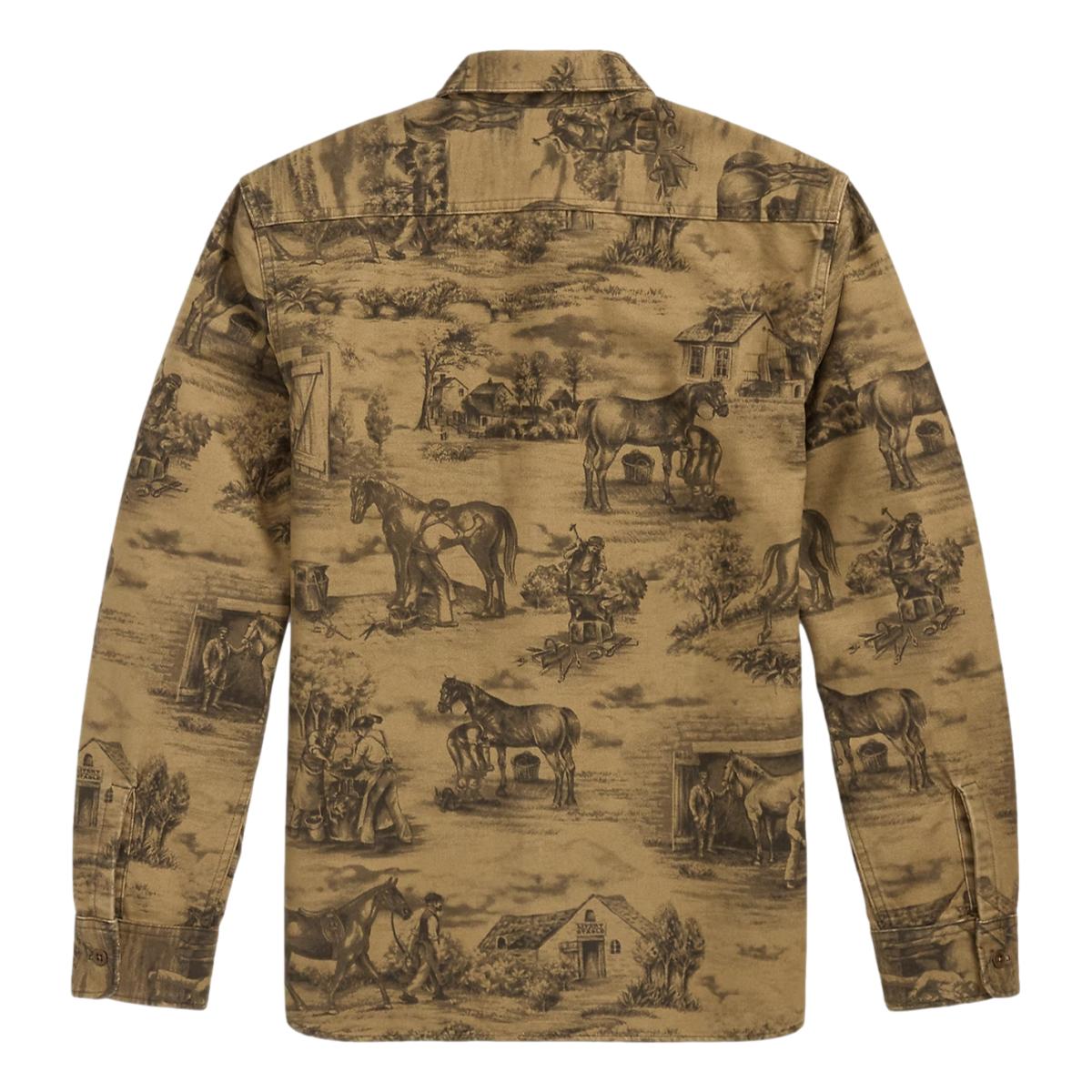 Equestrian-Print Moleskin Workshirt Brown - Shirts