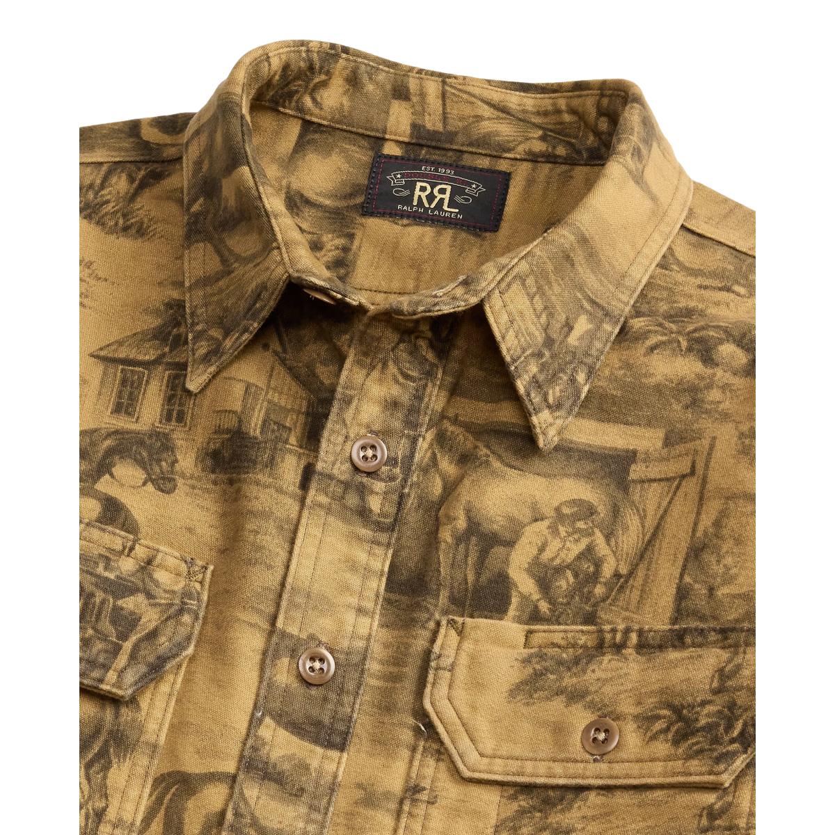 Equestrian-Print Moleskin Workshirt Brown - Shirts