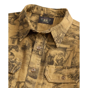 Equestrian-Print Moleskin Workshirt Brown - Shirts