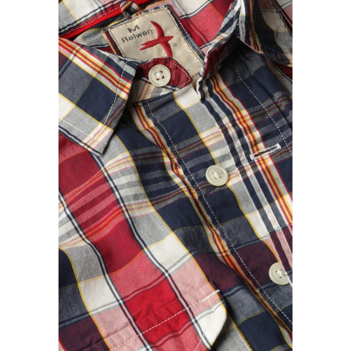 Exploded Popover Navy Burgundy Madras - Shirts