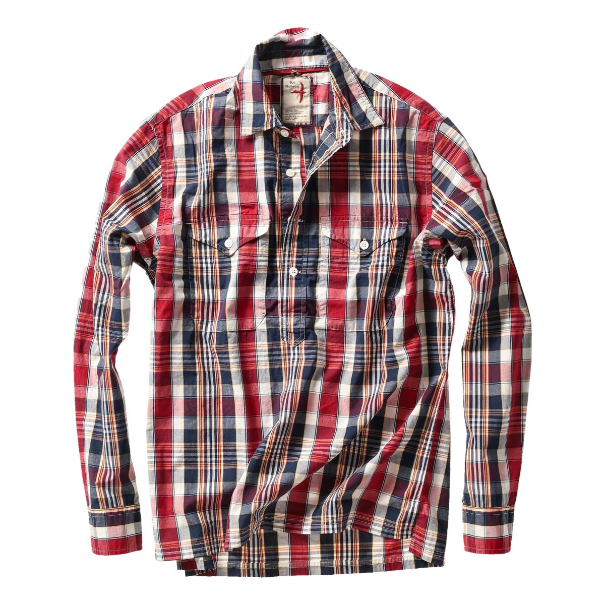 Exploded Popover Navy Burgundy Madras - Shirts