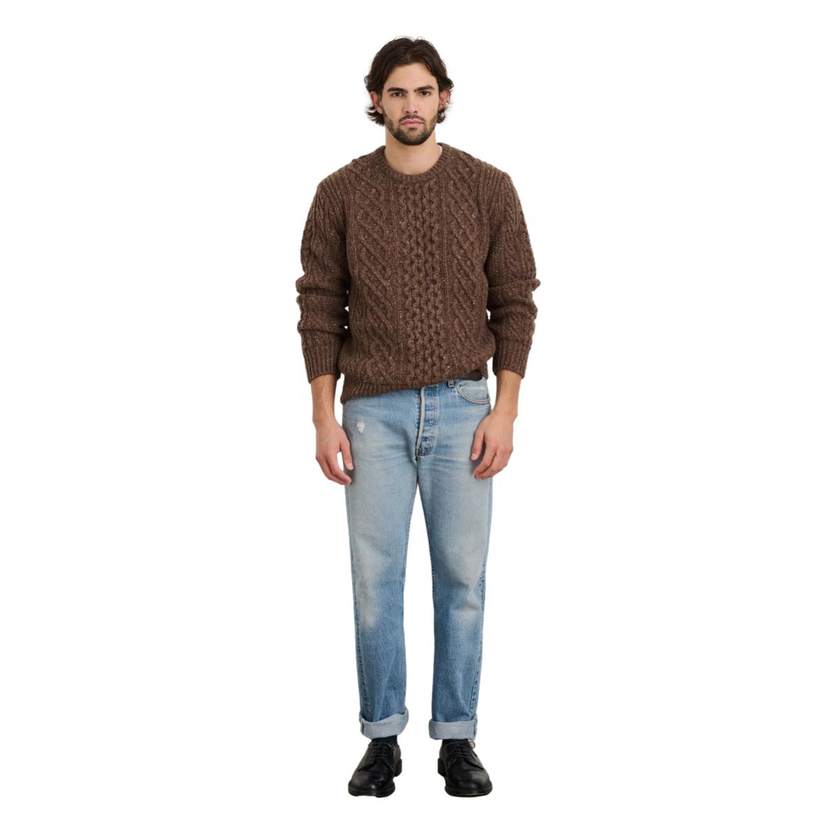 Fisherman Cable Crewneck Donegal Wool Coffee - Sweater