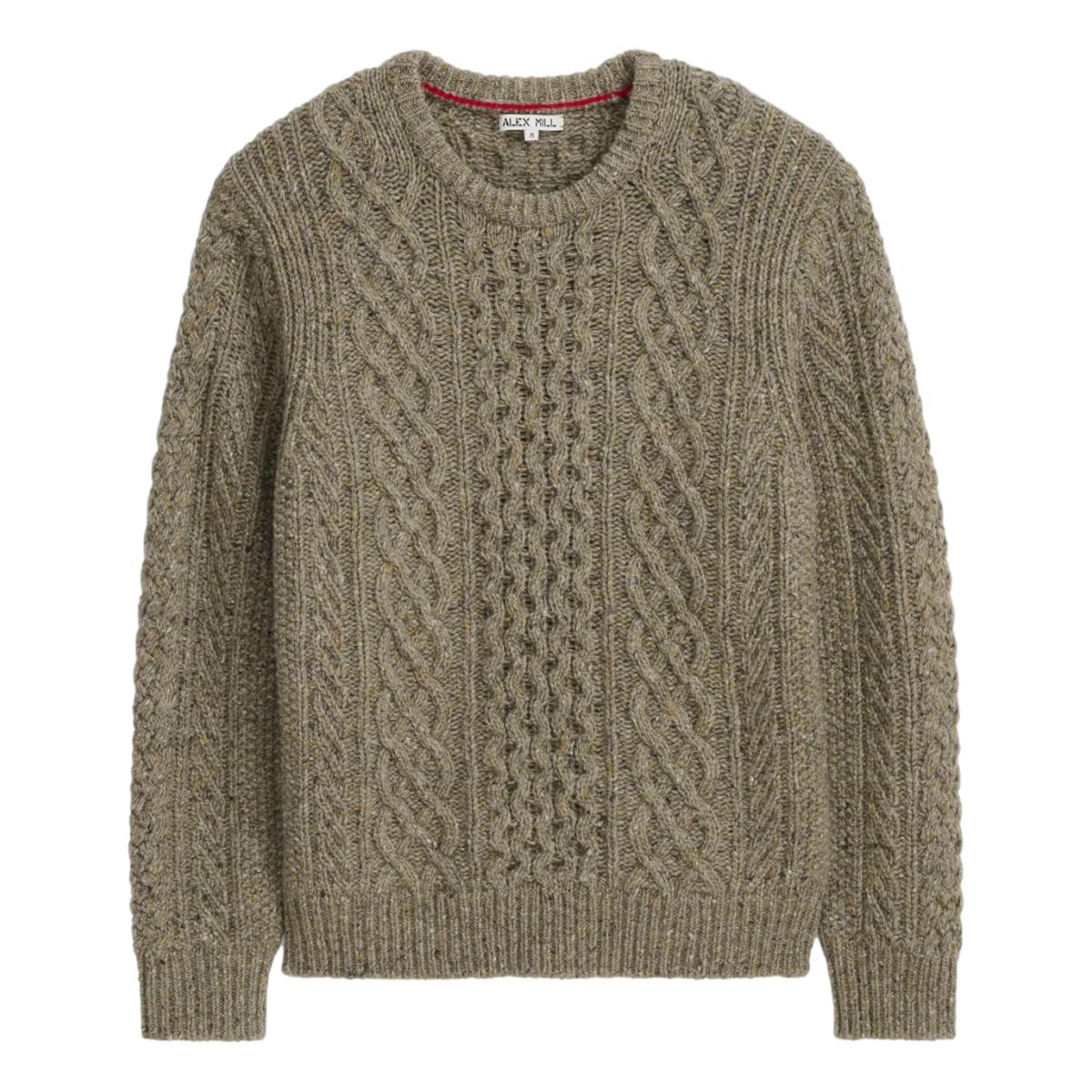 Fisherman Cable Crewneck Donegal Wool Grassland - Sweater