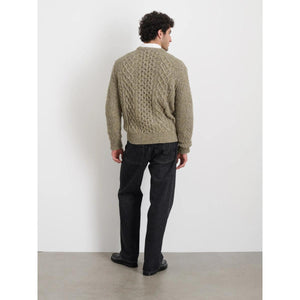 Fisherman Cable Crewneck Donegal Wool Grassland - Sweater