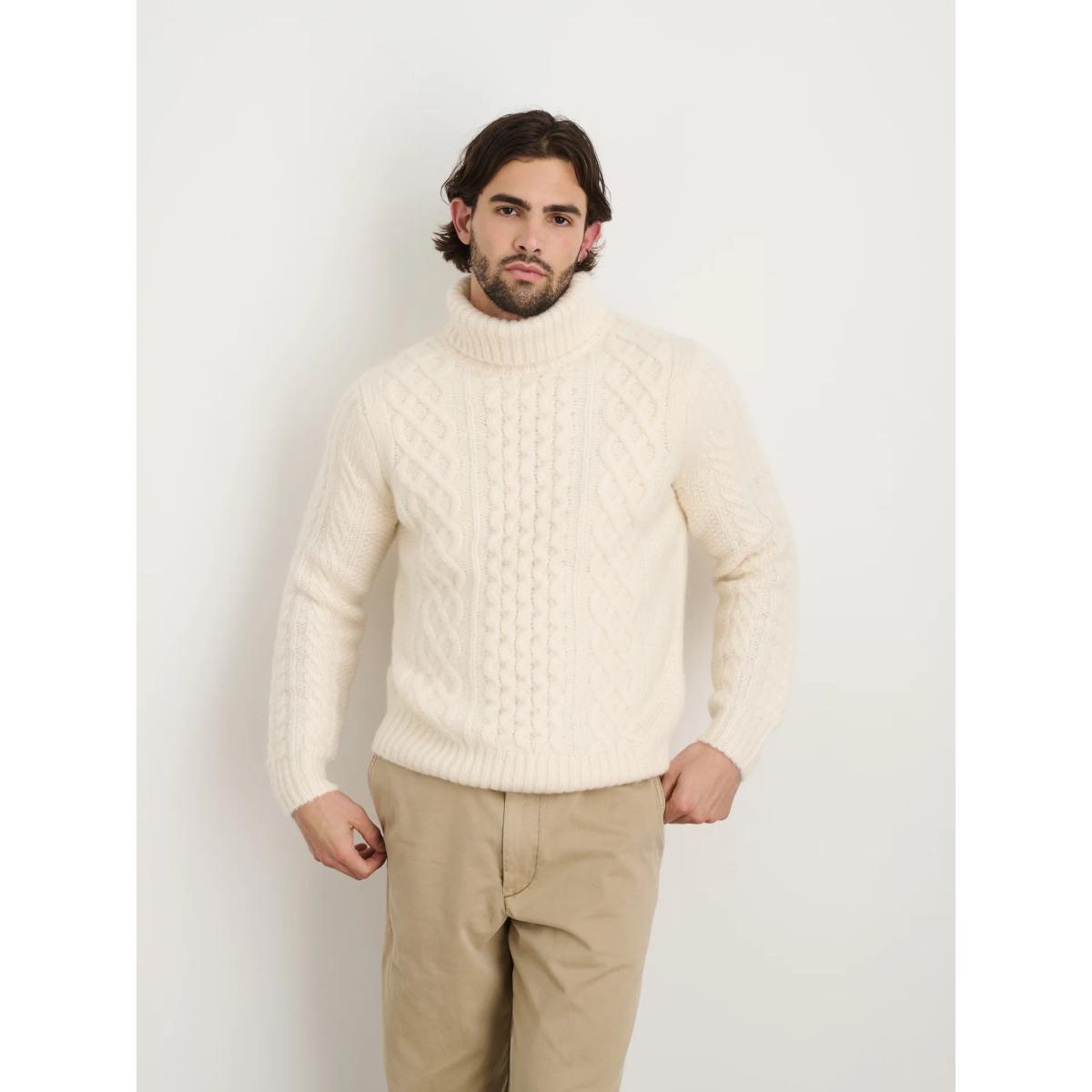 Fisherman Cable Turtleneck Sweater Ivory - Sweater