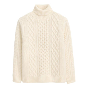 Fisherman Cable Turtleneck Sweater Ivory - Sweater