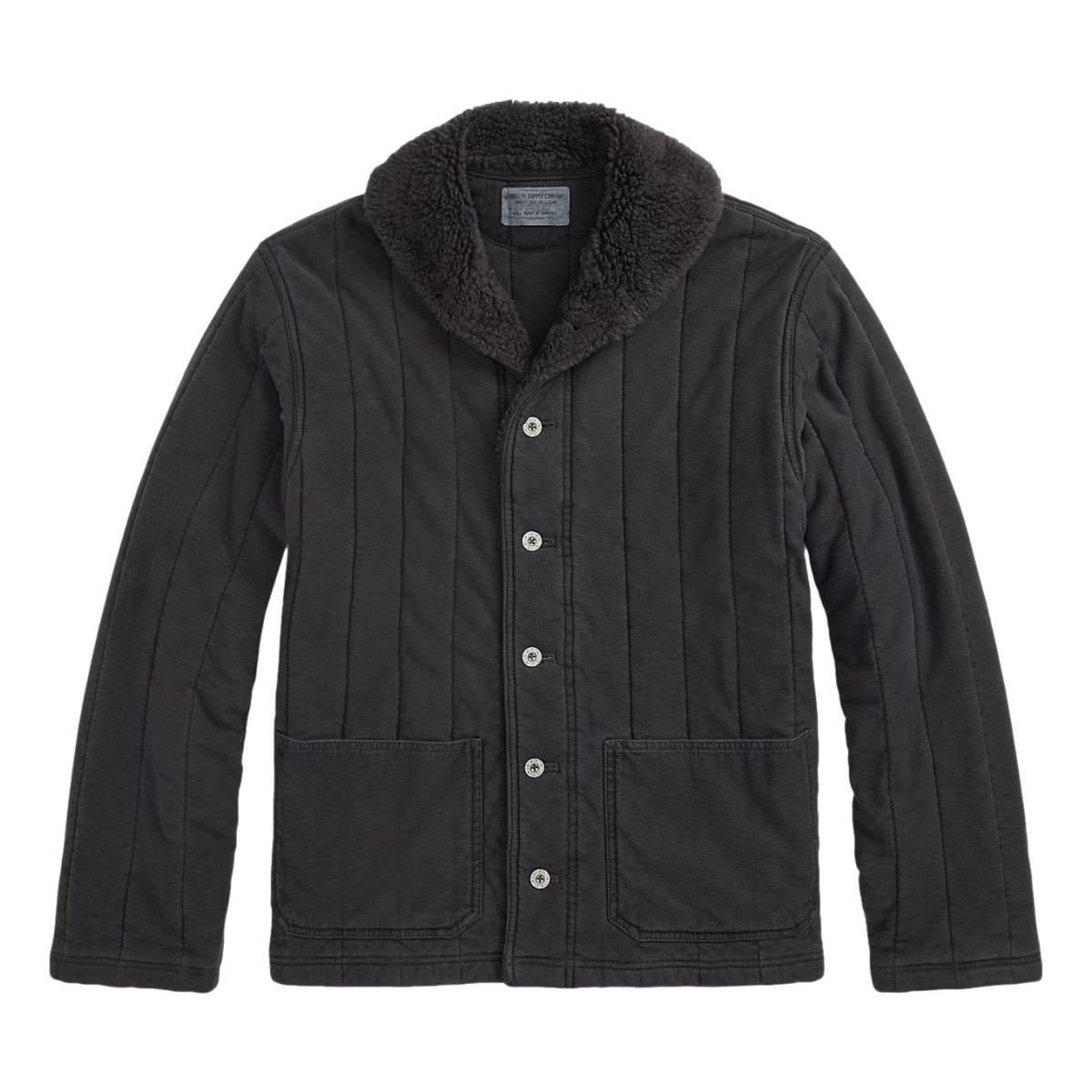 Fleece-Collar Quilted Jersey Jacket Faded Black - outerwear