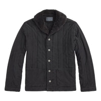 Fleece-Collar Quilted Jersey Jacket Faded Black - outerwear