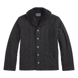 Fleece-Collar Quilted Jersey Jacket Faded Black - outerwear
