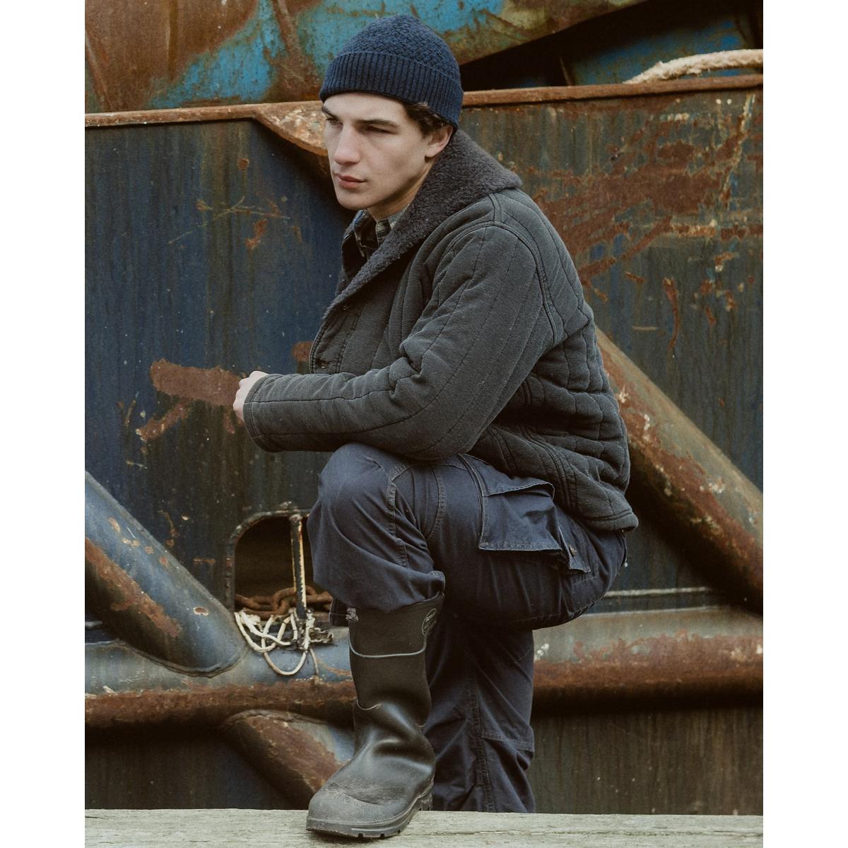 Fleece-Collar Quilted Jersey Jacket Faded Black - outerwear