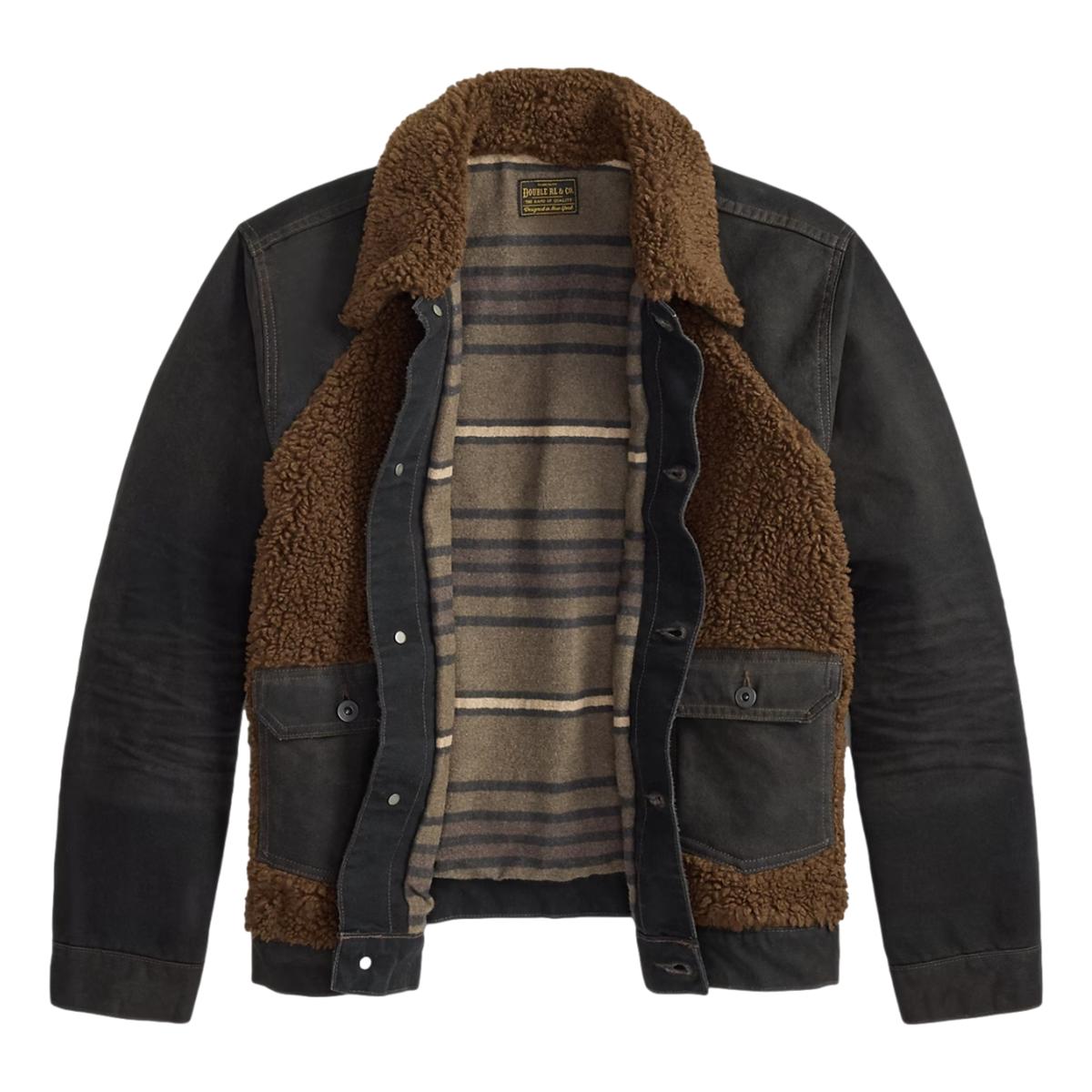 Fleece-Paneled Canvas Jacket Vintage Black Brown - Jacket