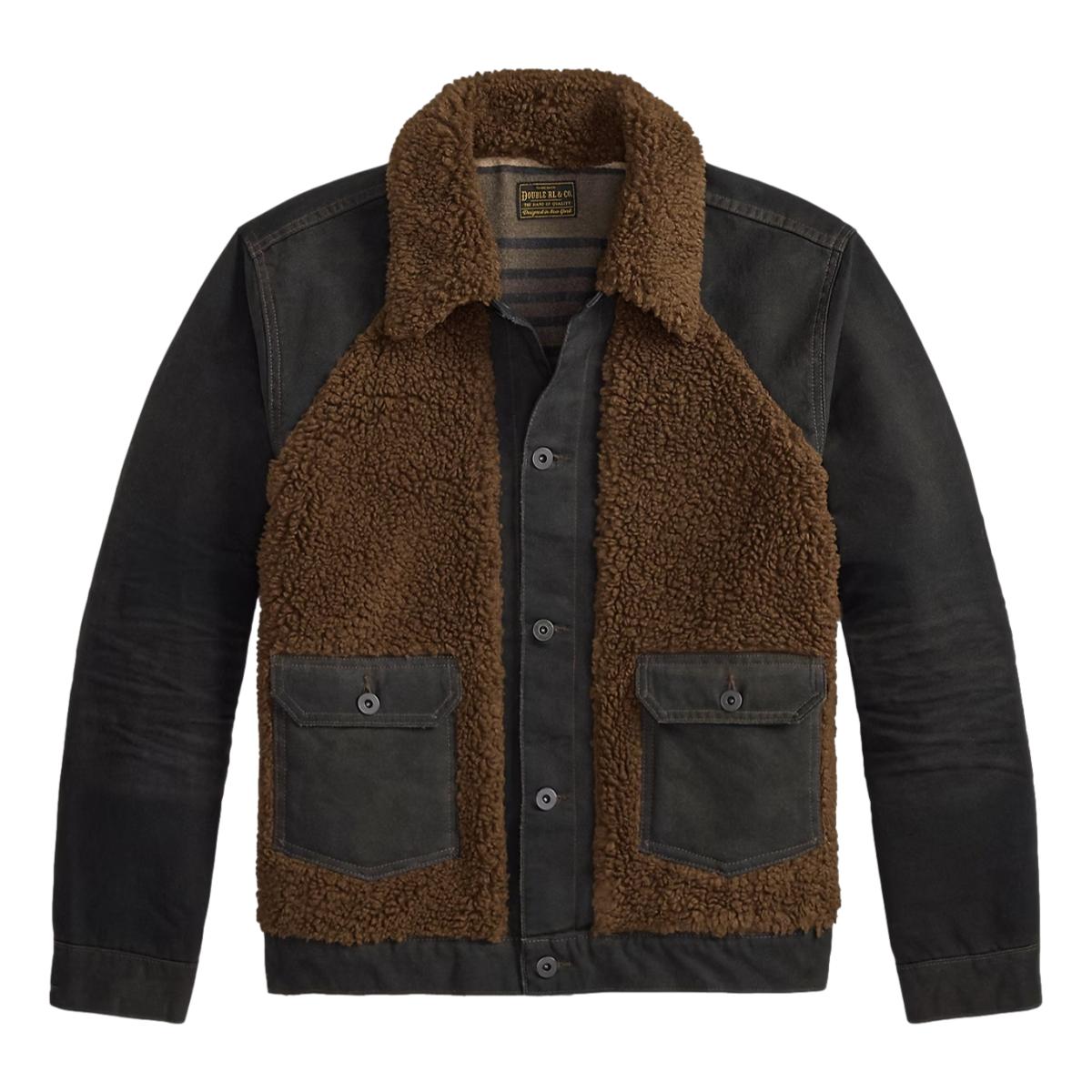 Fleece-Paneled Canvas Jacket Vintage Black Brown - Jacket