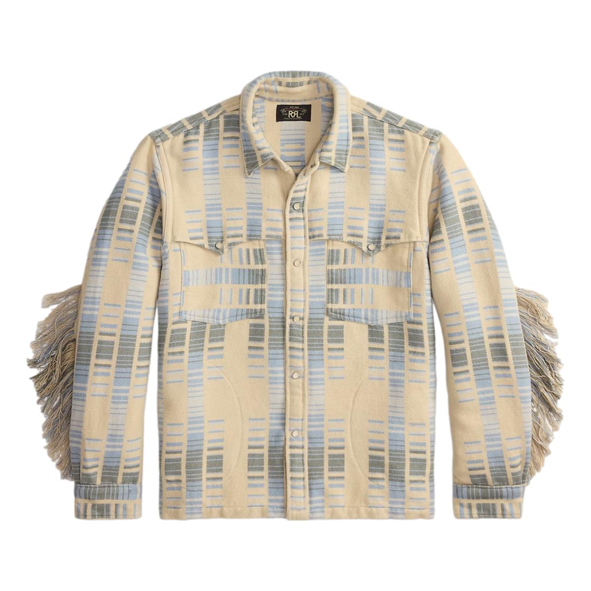 Fringe Jacquard Overshirt Blue Cream Multi - Overshirt