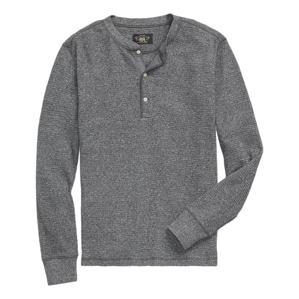 RRL Garment-Dyed Waffle-Knit Henley Shirt Charcoal Heather