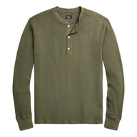 Garment-Dyed Waffle-Knit Henley Shirt Olive - Henley