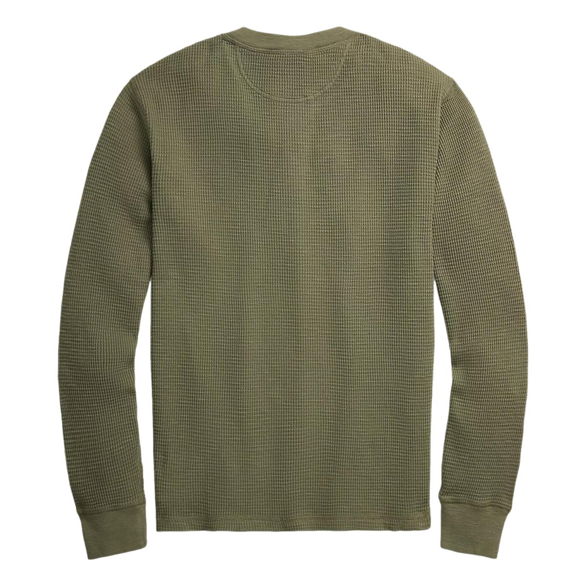 Garment-Dyed Waffle-Knit Henley Shirt Olive - Henley