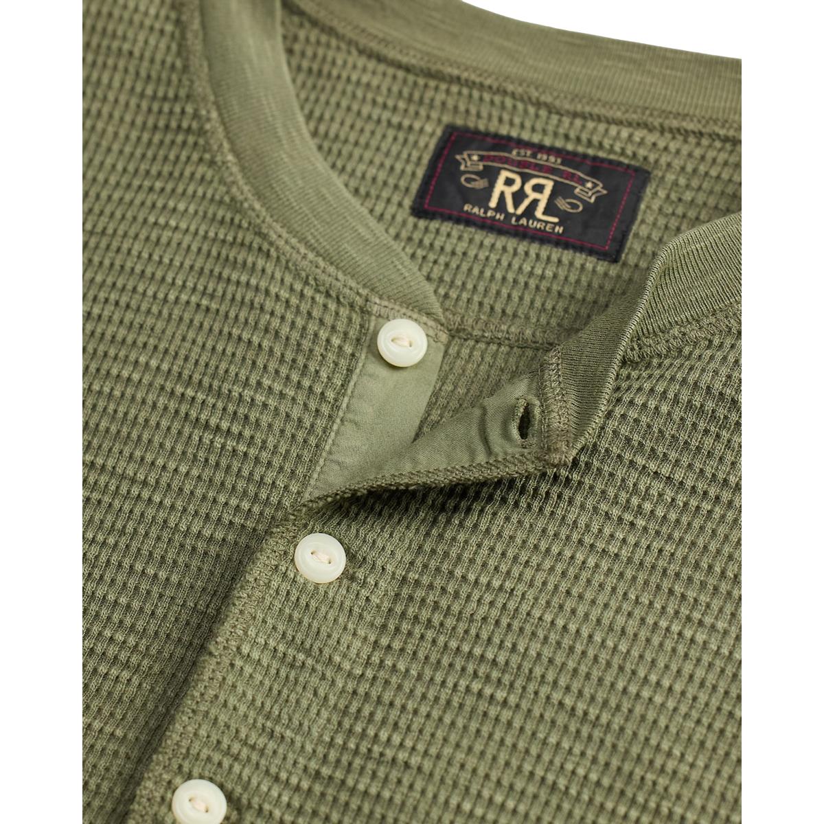 Garment-Dyed Waffle-Knit Henley Shirt True Green - Henley